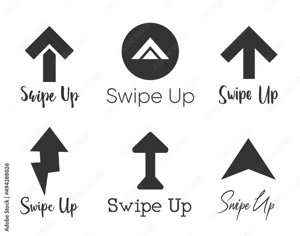 Swipe up icon set isolated on background for stories design, scroll pictogram. Arrow up logo for blogger. Swipe up icon set isolated on background for stories design, scroll pictogram. Arrow up logo for blogger.