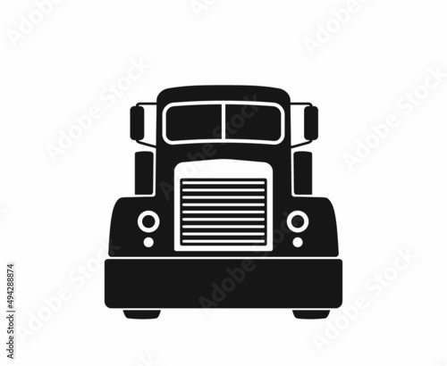 Vector Cartoon Dump Truck Icon. Tipper truck. Vector Cartoon Dump Truck. vector illustration. American truck. Semi Truck. Dump truck trailer cab. Front view.