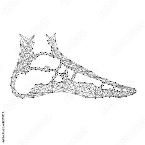 Foot of human leg in section, from abstract futuristic polygonal black lines and dots. Vector illustration.