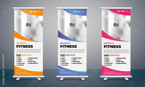 Fiatness Roll up banner design template, editable banner template, vertical, Standee banner Design, signage design, vector template