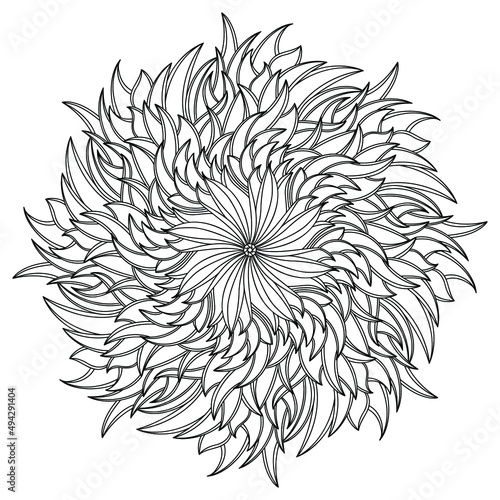 Coloring book mandala med floral pattern. Hand drawn vector illustration.