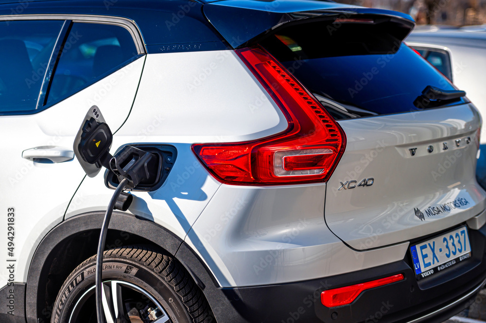 Volvo XC40 Recharge at charging station the compact Sport Utility