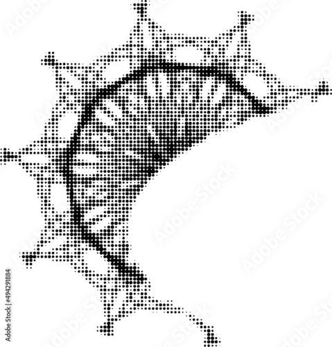 Carved part of the mandala in halftone dots effect style. Vector.