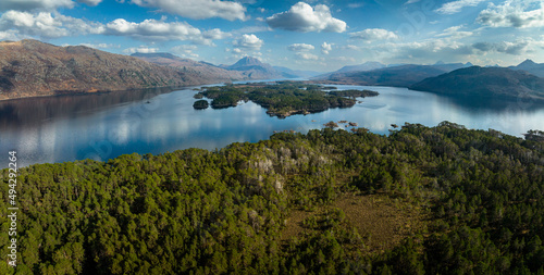 aerial view of slioch and loch maree in the torridon region of the north west highlands of scotland during a spring day