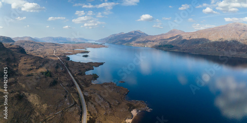 aerial view of slioch and loch maree in the torridon region of the north west highlands of scotland during a spring day photo