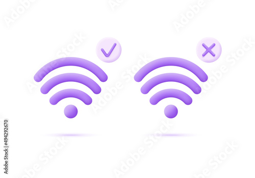 3D Wifi and check and cross marks isolated on white background. Yes or no. Approved. Can be used for many purposes.