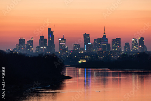 Sunset in Warsaw on the Vistula River