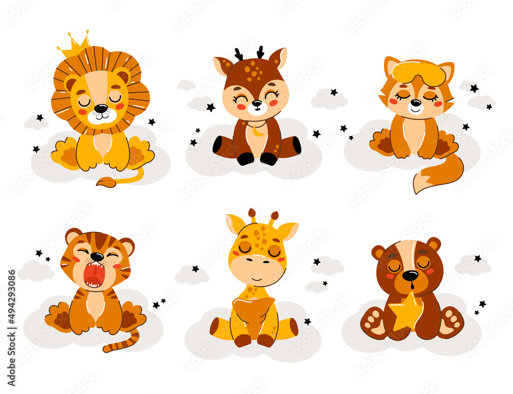 Cute little animals sitting on a cloud Cute little animals sitting on a cloud