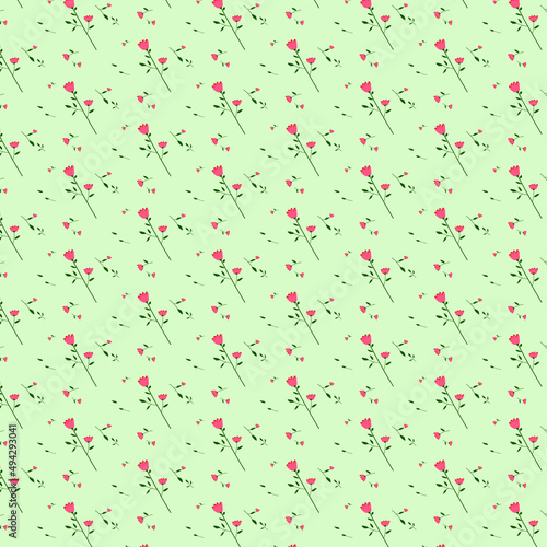 Abstract pattern in the style of 50s, 60s, gobs. Floral textile. background with hearts