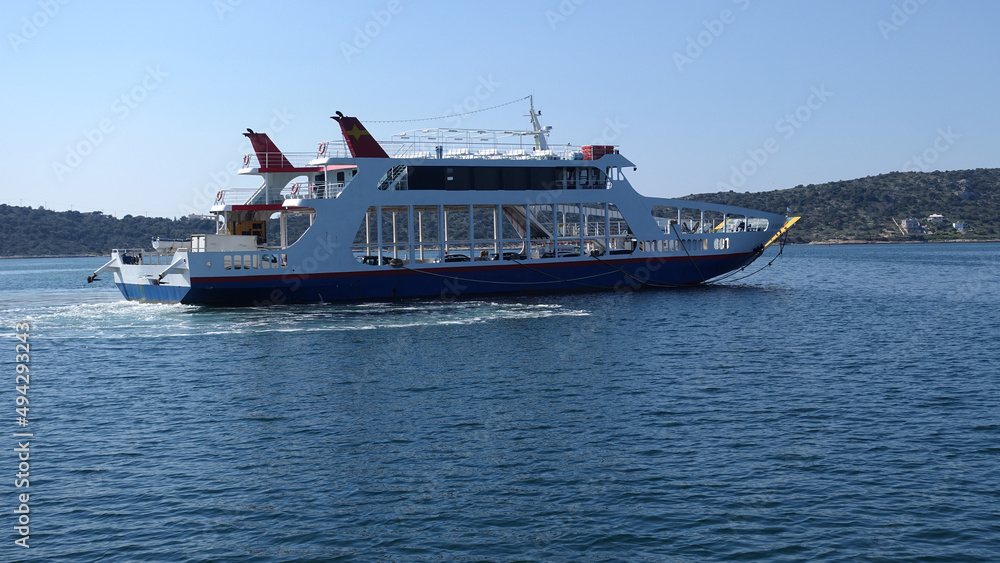 Passenger ferry cruising from Megara to port of Salamina, Greece