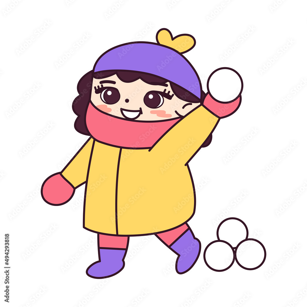 Isolated girl hat ball snow winter kids play enjoy vector illustation Isolated girl hat ball snow winter kids play enjoy vector illustation