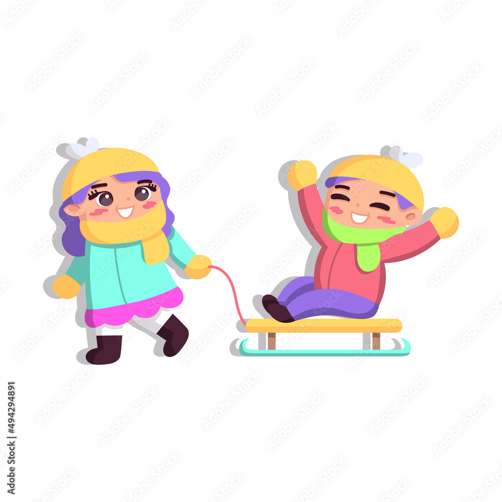 Isolated girls snow winter kids play enjoy vector illustation Isolated girls snow winter kids play enjoy vector illustation