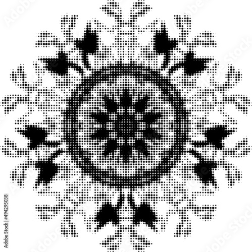 Mandala_56 pattern in halftone dots effect style. Vector.