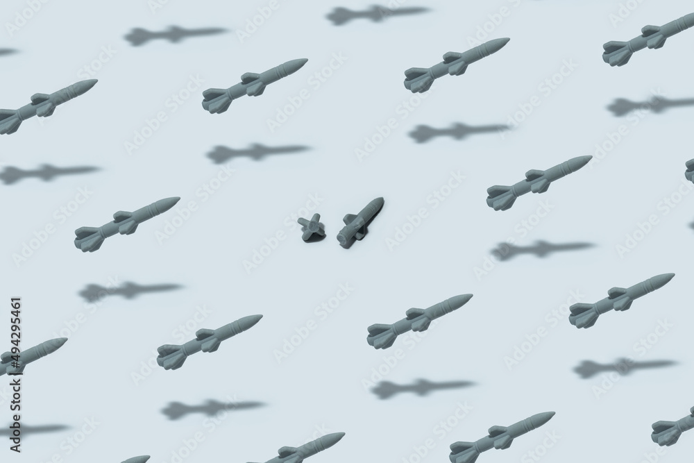 Toy cruise missiles. Set of rockets on grey background. Isolated rockets of gray color. Weapons for air bambarding. Rockets to attack from airplane. Broken missile in middle. Toy cruise missiles. Set of rockets on grey background. Isolated rockets of gray color. Weapons for air bambarding. Rockets to attack from airplane. Broken missile in middle.