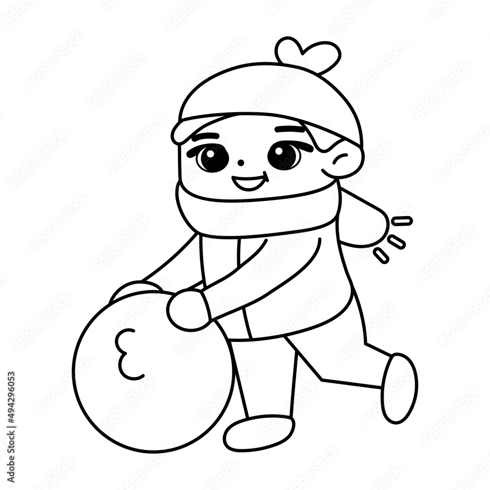 Obraz premium Isolated boy ball snow draw winter kids play enjoy vector illustation