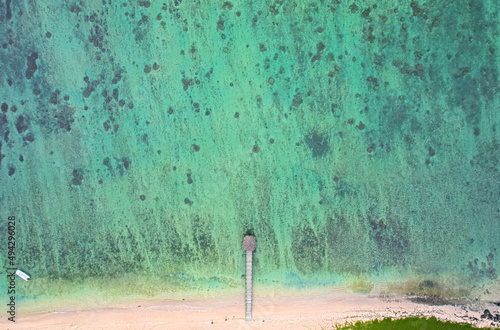 Aerial view of a pier at St. Felix beach located in the south of Mauritius island photo
