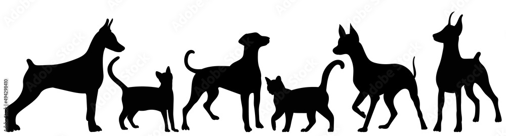cats and dogs black, silhouette isolated vector