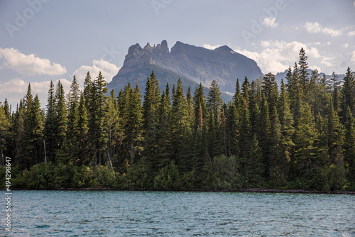Waterton Lakes national park landscape - Mountain shoreline forest