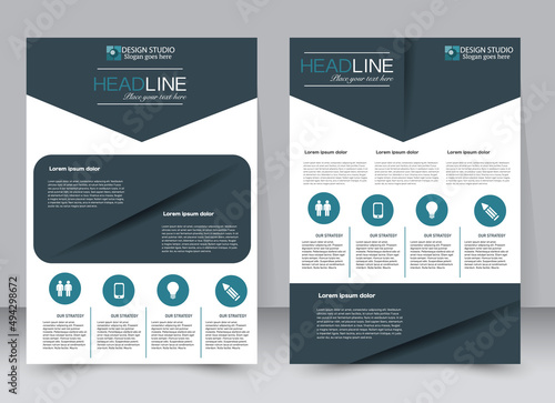 Flyer design template. Annual report cover.  Brochure background. For magazine front page, business, education, presentation. Vector illustration a4 size. Blue color. photo