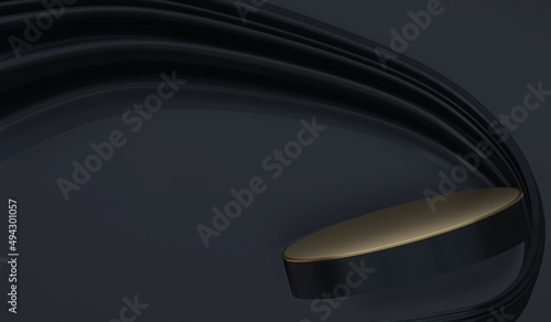 Abstract black podium show cosmetic products. 3D rendering