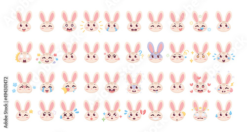 Set of rabbit cartoon avatars with different expressions Vector illustration