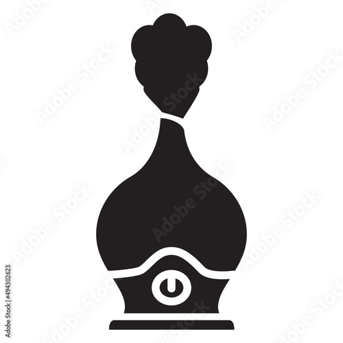 Black silhouette humidifier with steam jet icon.Isolated on white background.Vector flat illustration.