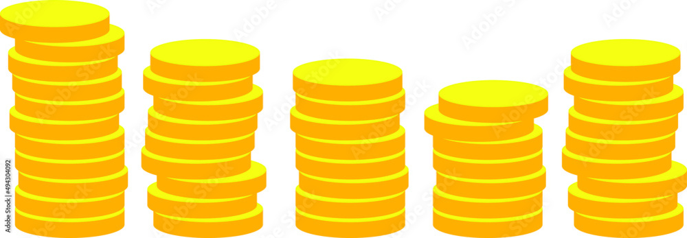 Golden Coin Piles Abstract Vectors Illustration. Modern Editable golden coin piles