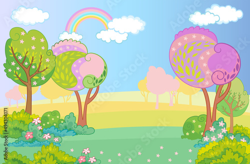 Magic fabulous background with rainbow vector illustration