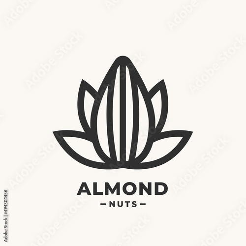 Almond organic line icon or linear style pictogram isolated. Nut vector Symbol, logo illustration.