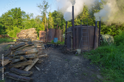 Fototapeta Naklejka Na Ścianę i Meble -  burning charcoal in the furnace, Bieszczady