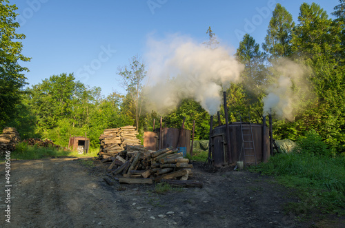 Fototapeta Naklejka Na Ścianę i Meble -  burning charcoal in the furnace, Bieszczady