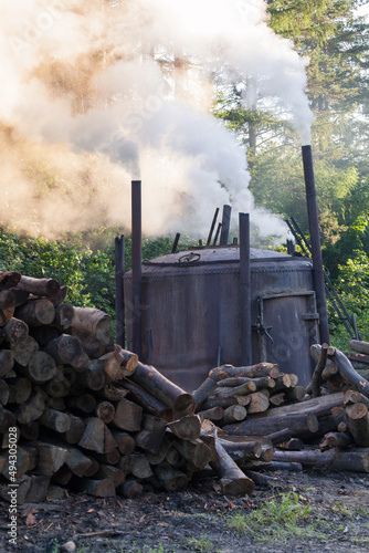 Fototapeta Naklejka Na Ścianę i Meble -  burning charcoal in the furnace, Bieszczady