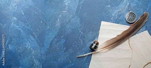Blank paper sheets, quill, ...