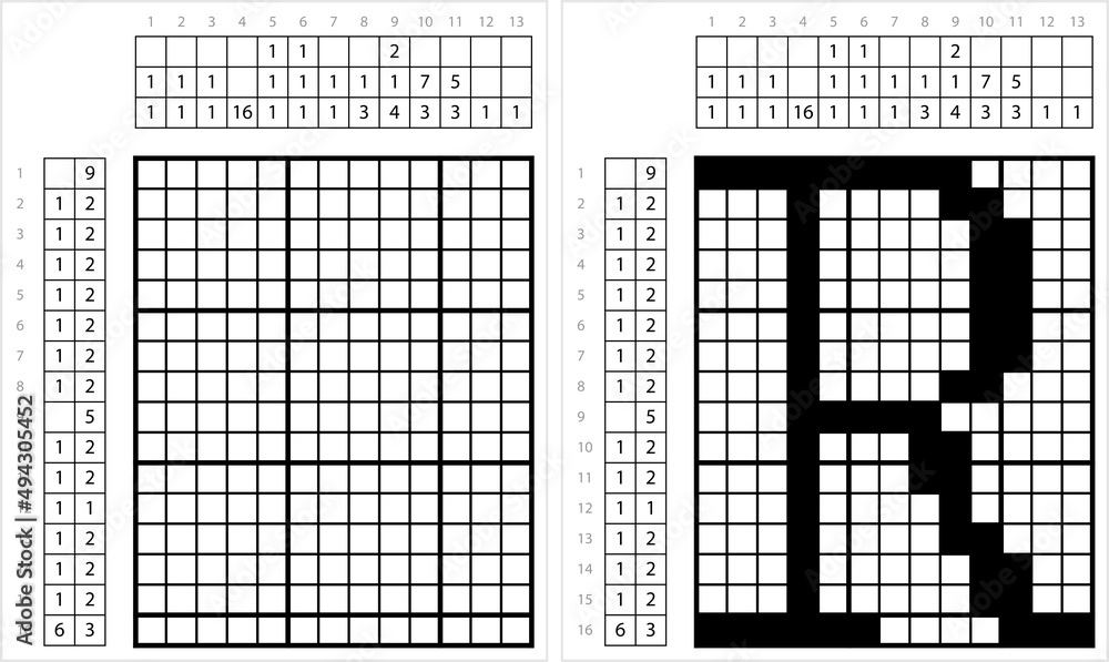 Fototapeta premium Alphabet R Nonogram Pixel Art M_2203001