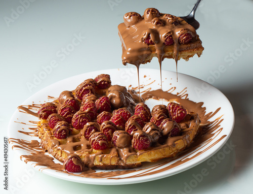 raspberry and chocolate flowing pancakes