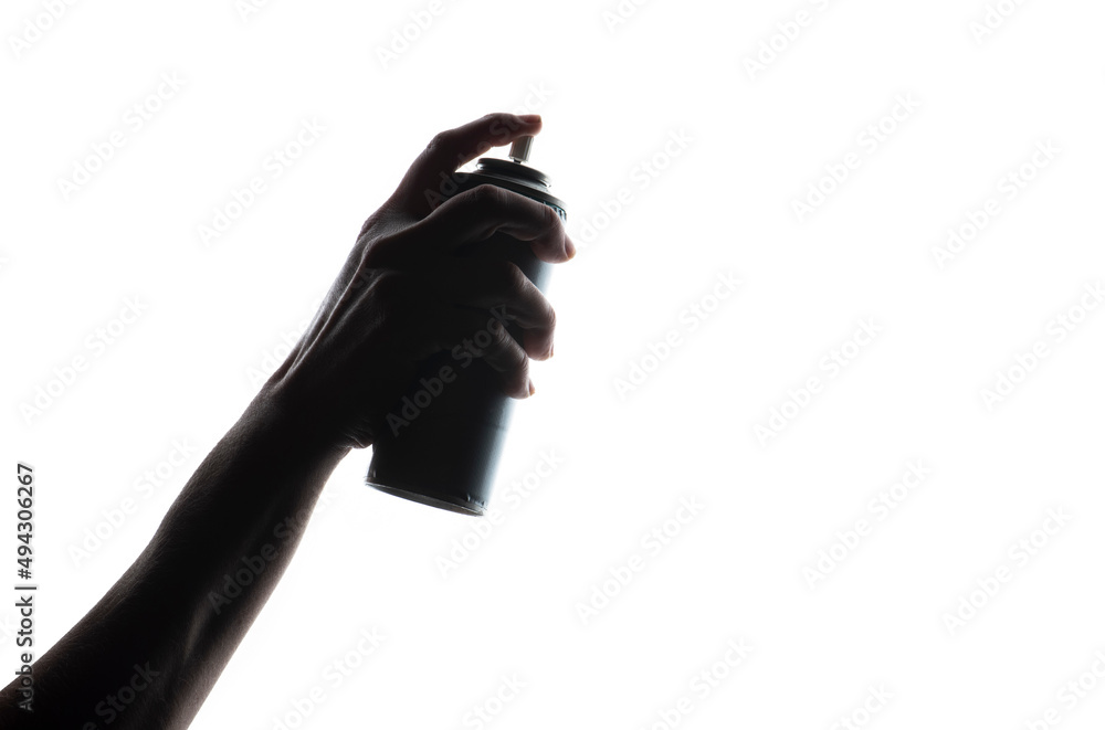 Female arm silhouette holding spray paint. Female arm silhouette holding spray paint.