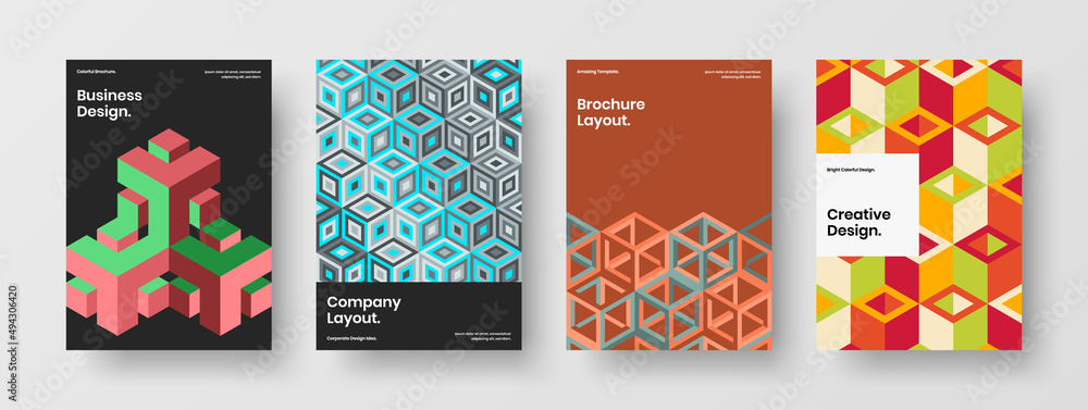 Trendy corporate cover A4 vector design concept collection. Original geometric tiles company identity illustration bundle.
