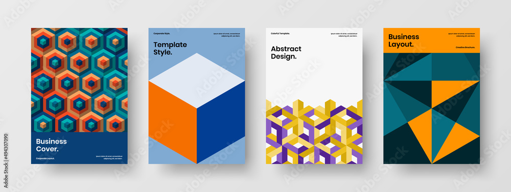 Isolated geometric pattern journal cover illustration composition. Amazing booklet vector design template collection.