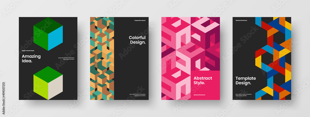 Original geometric tiles journal cover layout composition. Clean booklet A4 vector design template collection.