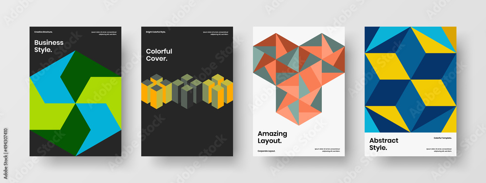 Creative geometric hexagons front page layout composition. Simple poster A4 design vector template collection. Creative geometric hexagons front page layout composition. Simple poster A4 design vector template collection.