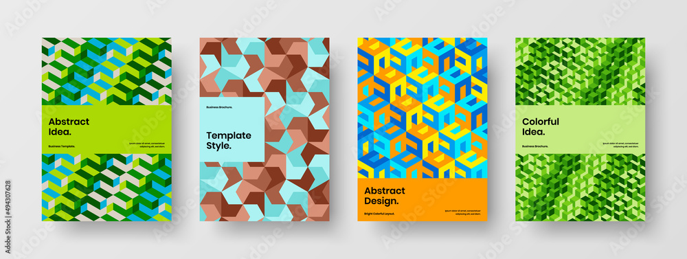 Fototapeta premium Amazing mosaic pattern booklet concept set. Fresh flyer design vector layout composition.