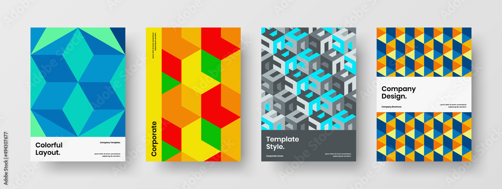 Original geometric shapes company cover illustration bundle. Isolated brochure A4 design vector concept set.