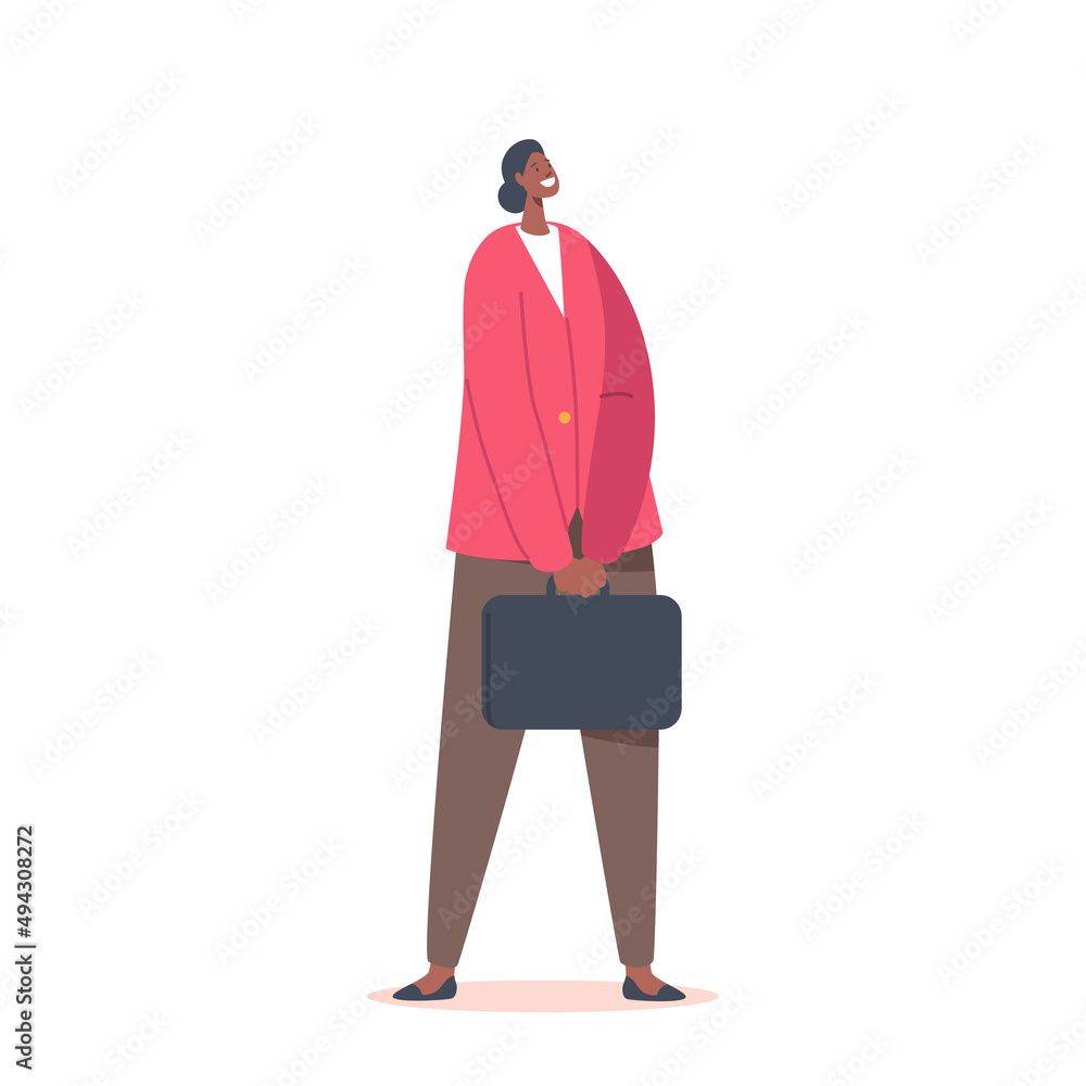 African Business Woman Character Wear Formal Costume Holding Briefcase Isolated on White Background. Confident Person African Business Woman Character Wear Formal Costume Holding Briefcase Isolated on White Background. Confident Person