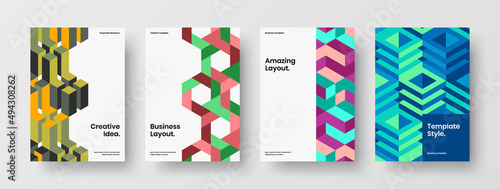 Original geometric hexagons brochure layout bundle. Minimalistic company cover A4 design vector concept set.