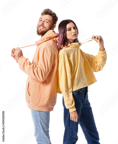 Cool young couple in hoodie...