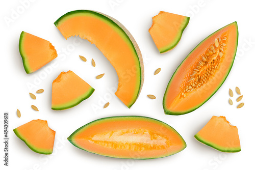 Billede på lærred Cantaloupe melon isolated on white background with clipping path and full depth of field