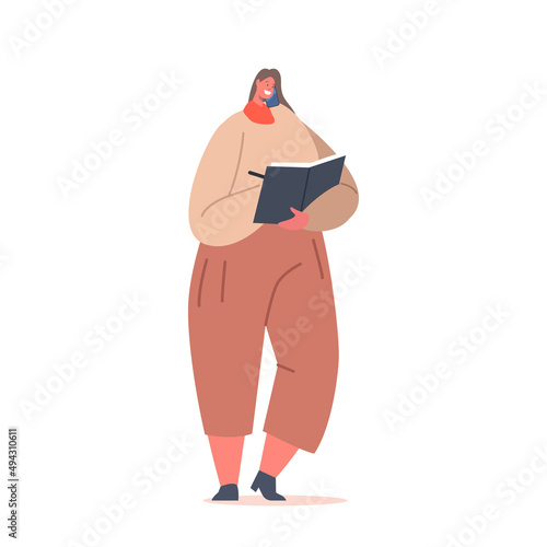 Positive Plump Business Woman in Casual Clothes Writing Notes While Speaking by Mobile Phone. Confident Female