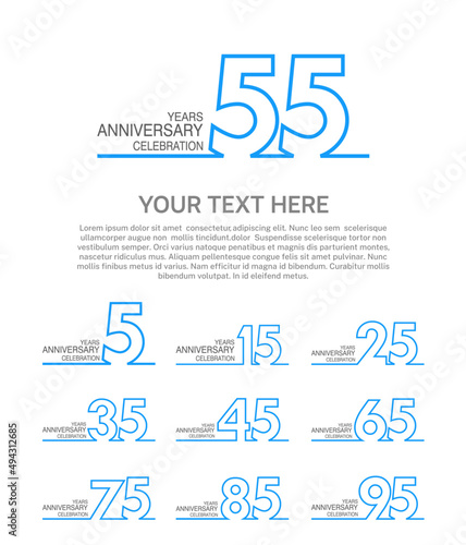 set anniversary logotype premium collection blue color with outline style on white background