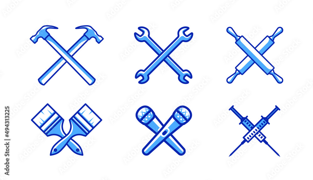Simple Set of tools for labor day. Vector Line Icons. Contains such illustraitions as hammer, wrench, rolling pin. brush, and more. Modern design Simple Set of tools for labor day. Vector Line Icons. Contains such illustraitions as hammer, wrench, rolling pin. brush, and more. Modern design