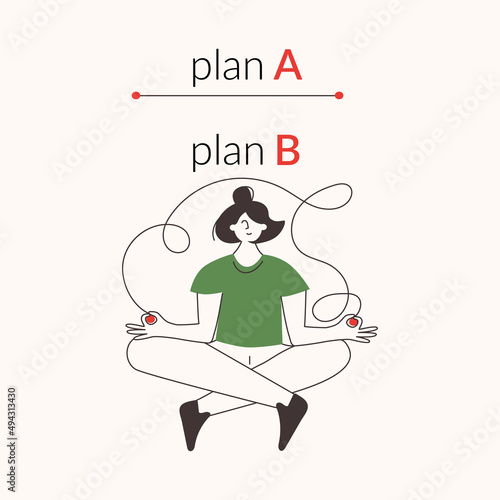 Plan B Alternative difficult path concept vector infographic illustration. Challenge to choose strategy Calm woman with chaos way or positive thinking route. Easy straight decision vs messy hard curve